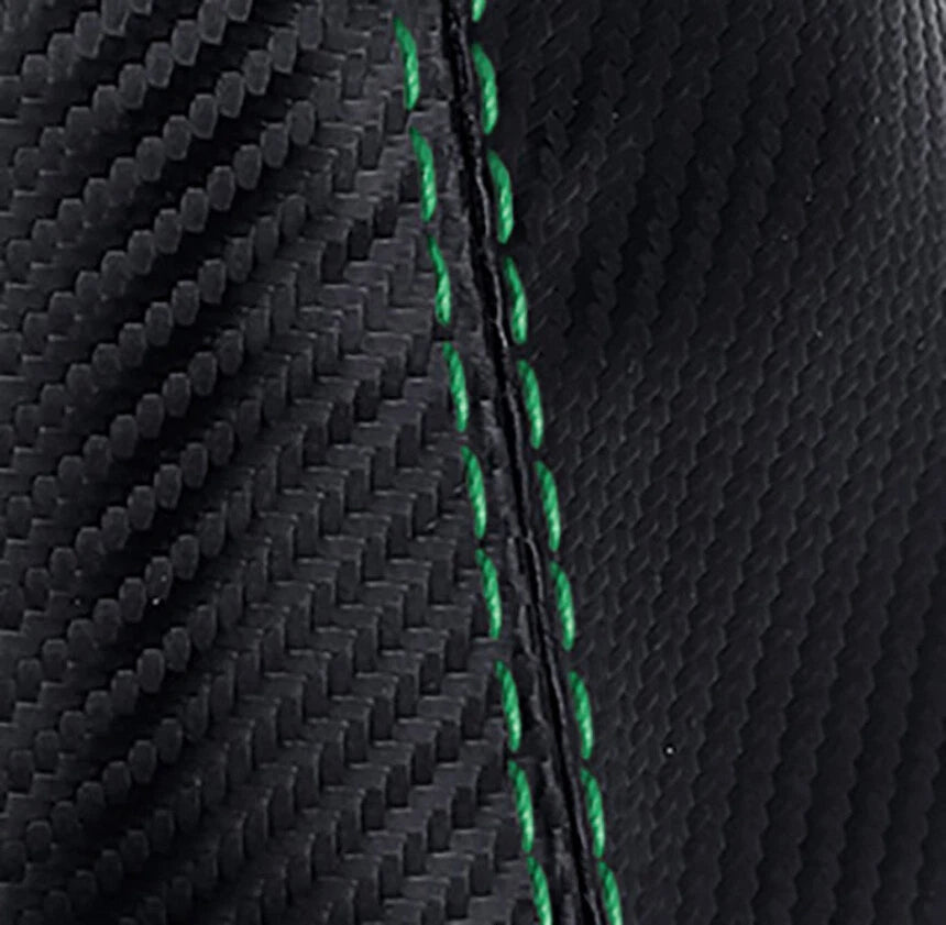 Console Lid Armrest Cover for Nissan Xterra (2005–2015) Carbon Fiber Green Stitch