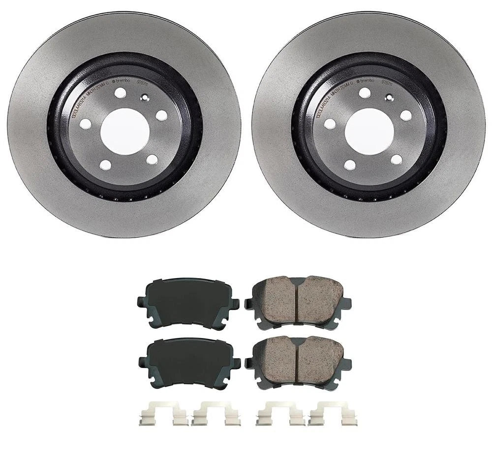 Akebono Rear Brake Kit Set of 4 Euro Ceramic Pads 330mm Disc Rotors for Audi S6 (2007–2011)