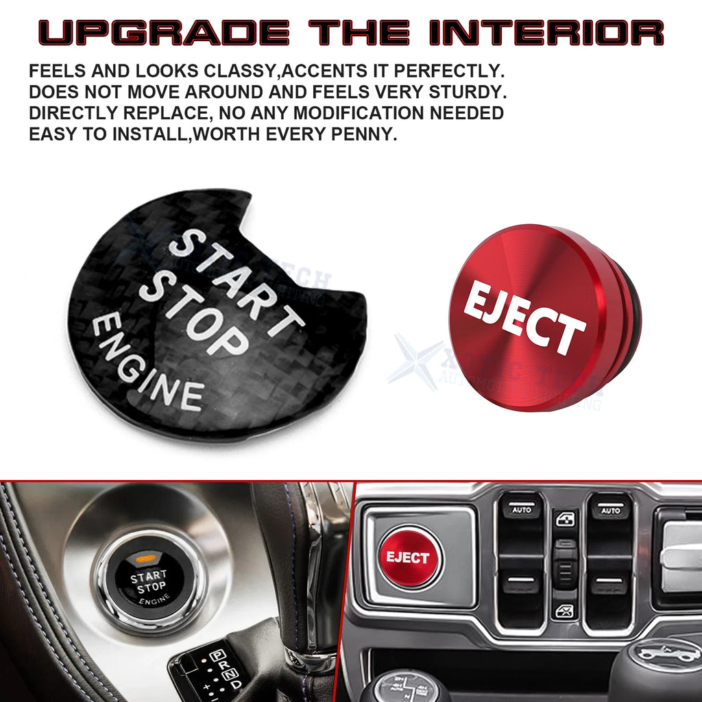 Real Carbon Fiber Engine + Red Cigarette Eject Button Trim for Nissan Infiniti (2010-2023)