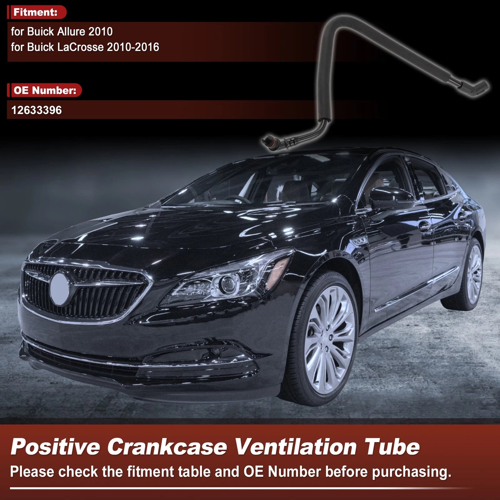 PCV Valve Tube for Buick Allure (2010) 12633396 Plastic Black