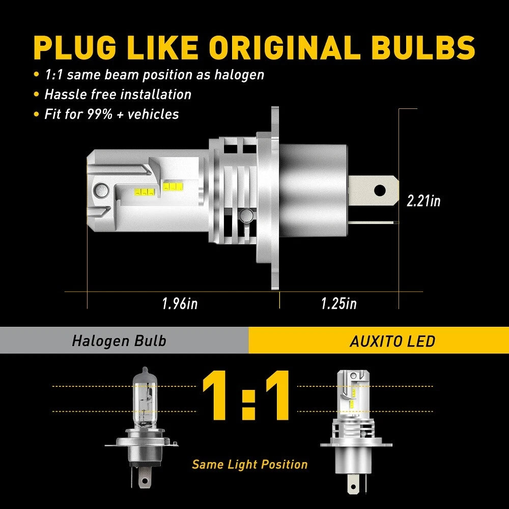 Set of 2 AUXITO 9003 H4 HB2 LED Headlight Bulbs 20000LM 6500K for