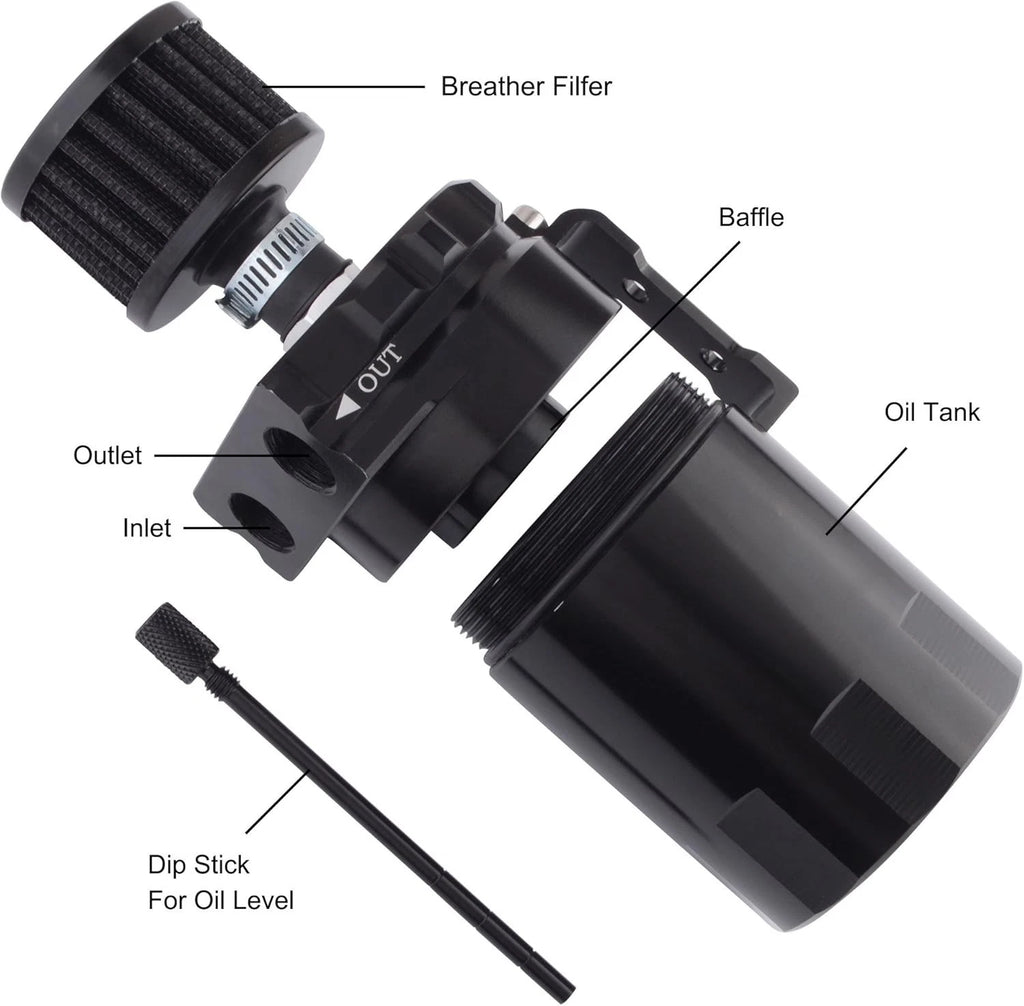 Oil Catch Can Kit for Universal Applications - Baffled Tank w/Breather Filter