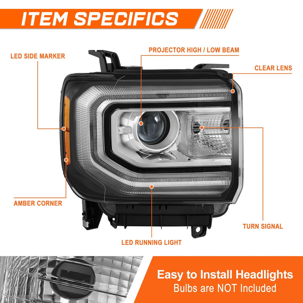 OE Style HID Projector Headlight for GMC Sierra 1500 Limited (2016–2019)