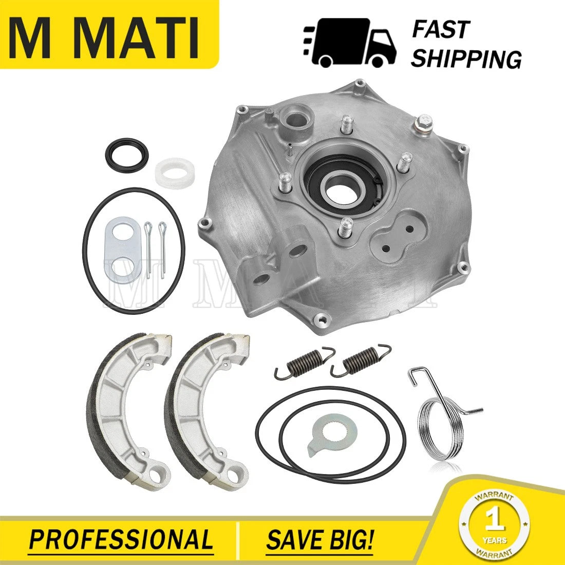 Rear Brake Backing Plate w/Shoes Kit for Honda Rancher 420, Foreman 500, 520 (2014–2024)