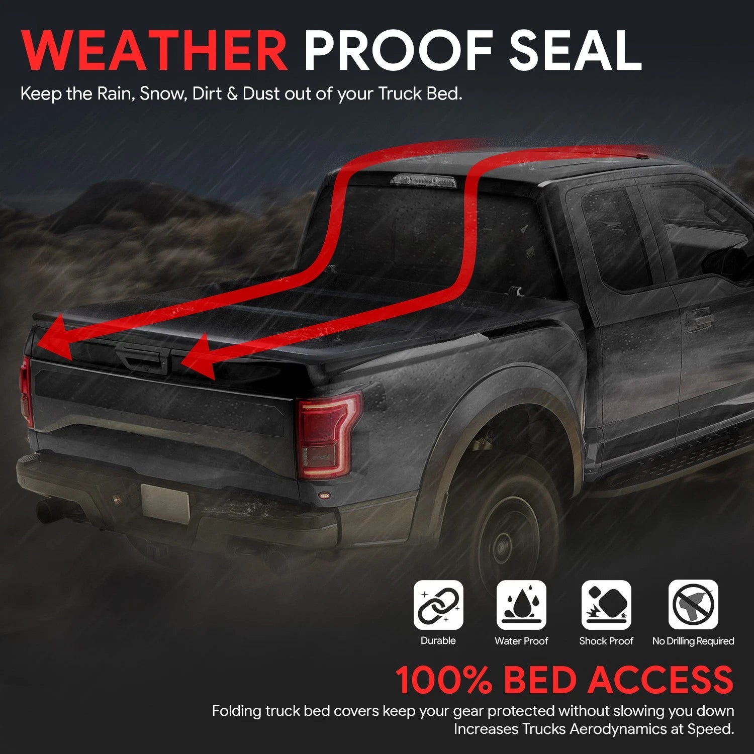 Aluminum Hard Top Folding Tri-Fold Tonneau Cover for Ford Maverick (2022–2024)