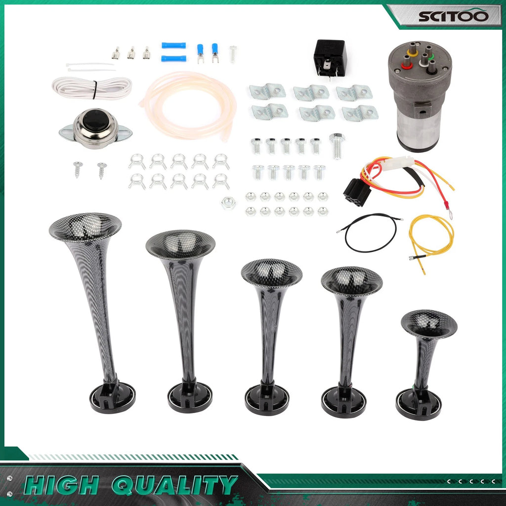5 Trumpet Air Horn for Car Truck Train (Gray Plastic)