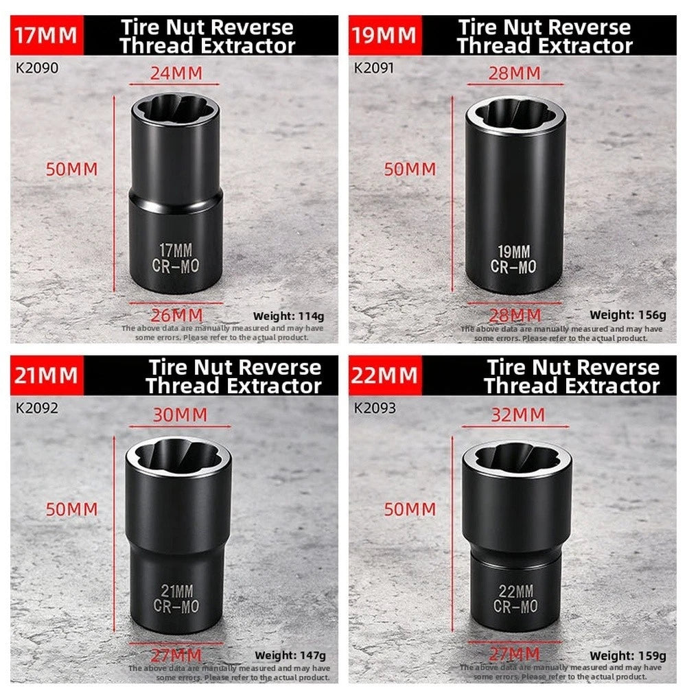 Nut Removal Tool Socket Set 17mm 19mm 21mm 22mm for Automotive