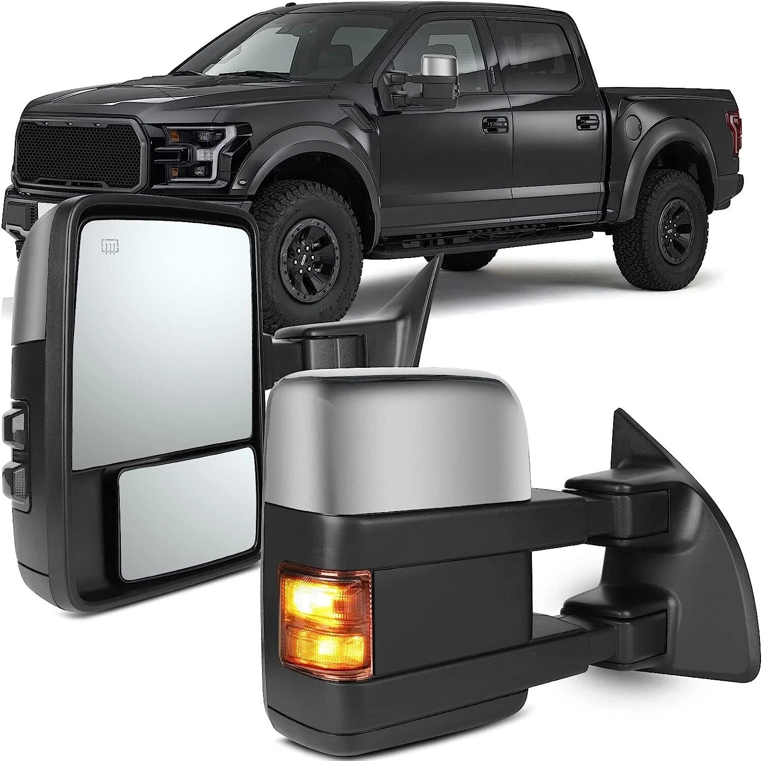Set of 2 Power Heated Signal Chrome Towing Mirrors for F250 F350 Super Duty (1999–2007)