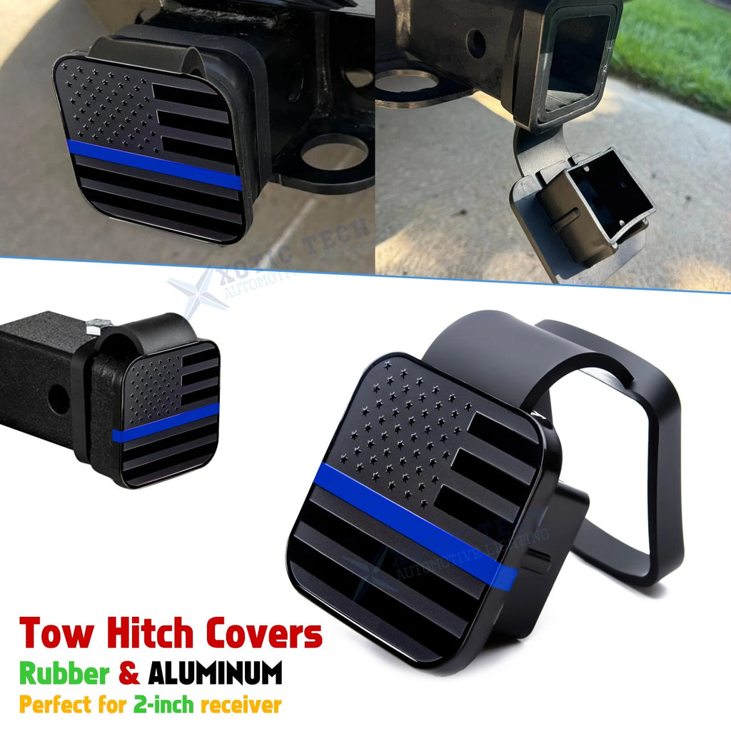 Universal Blue Line Flag Tow Hitch Covers for Tube Plug Insert Exterior (—)
