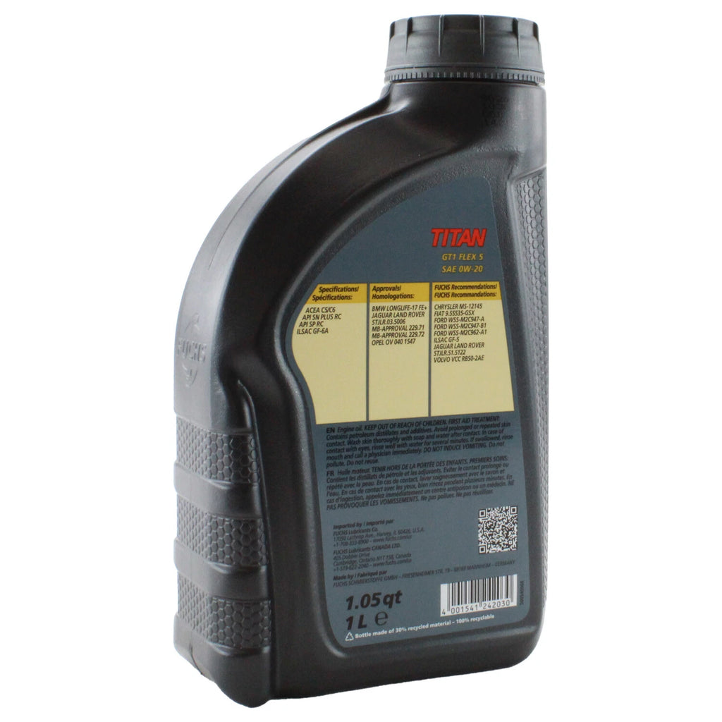 2X Fuchs TITAN GT1 FLEX 5 SAE 0W-20 Engine Oil 1L for BMW Mercedes Benz (2010–2023)