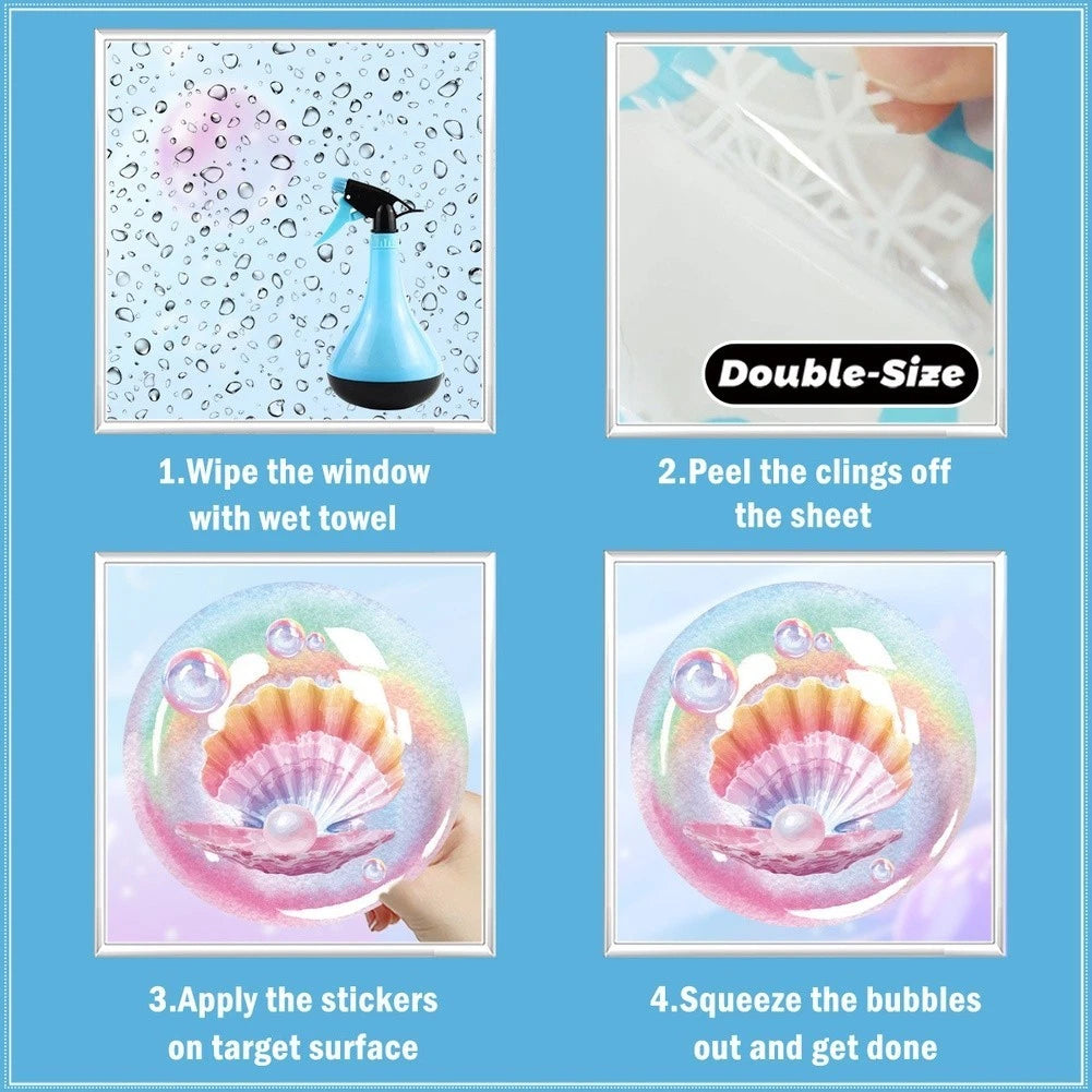 Set of 4 Marine Animal Static Cling for Windows - Seahorses, Starfish