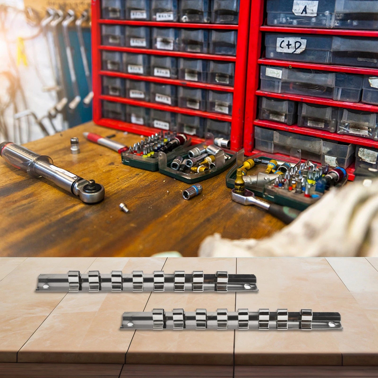 8-Clip Socket Rack Holder for Tool Organization