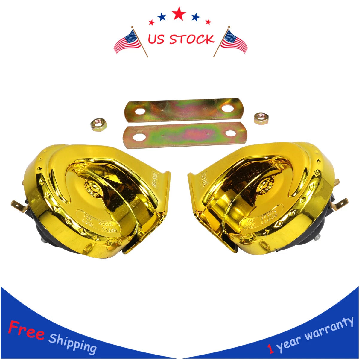 Set of 2 Electric Snail Air Train Horns for Truck Boat Car Motorcycle