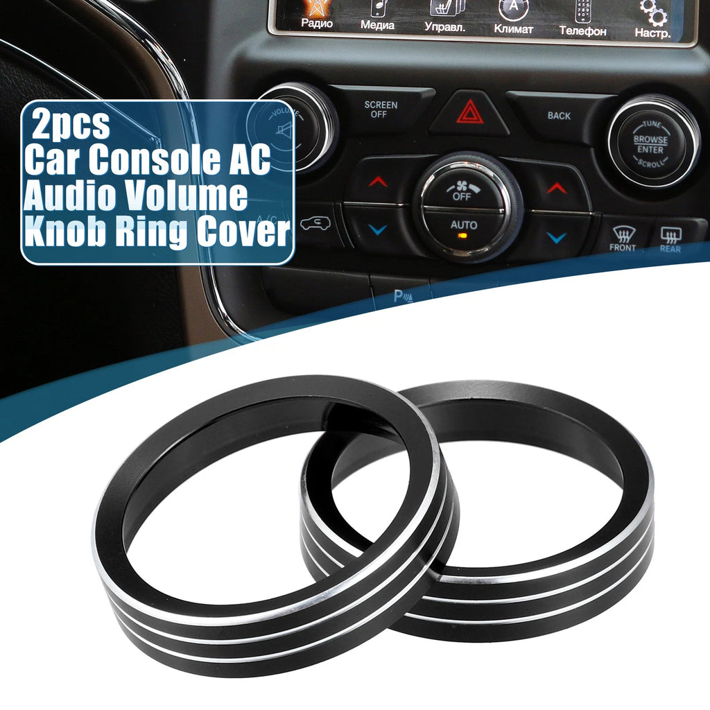 2X Console Audio Volume Knob Ring Cover for Jeep Grand Cherokee (2014–2020) Black