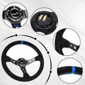 14" Suede Leather Deep Dish Steering Wheel + Quick Release Kit for Racing