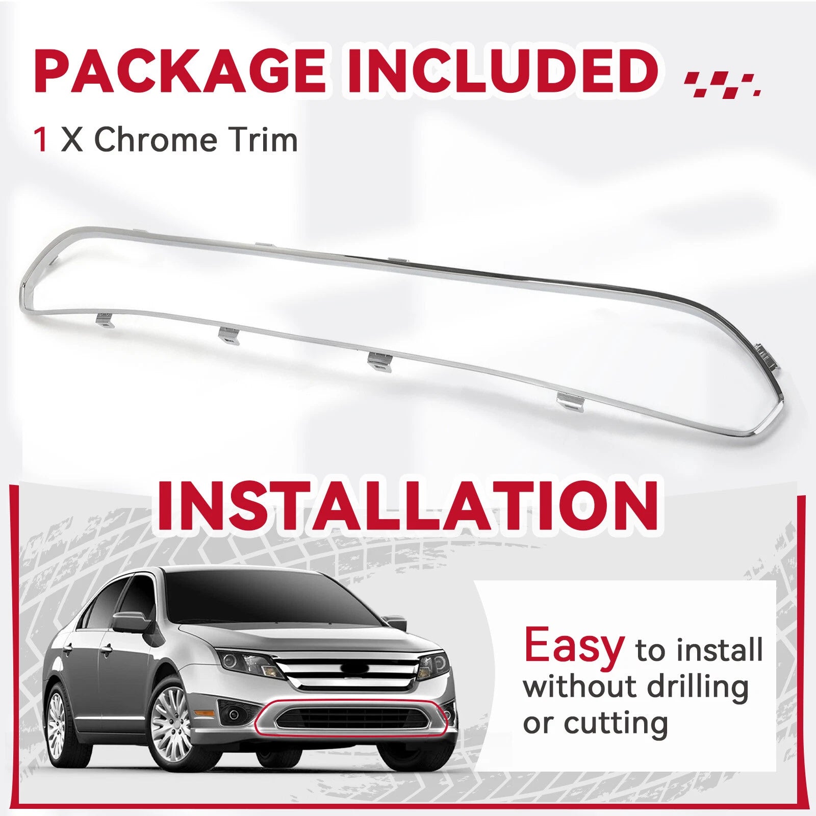 Chrome Front Bumper Cover Grille Molding for Ford Fusion (2010-2012)