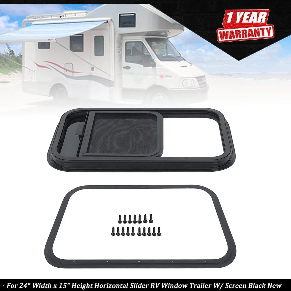 24" x 15" Horizontal Slider RV Window for Trailer with Screen