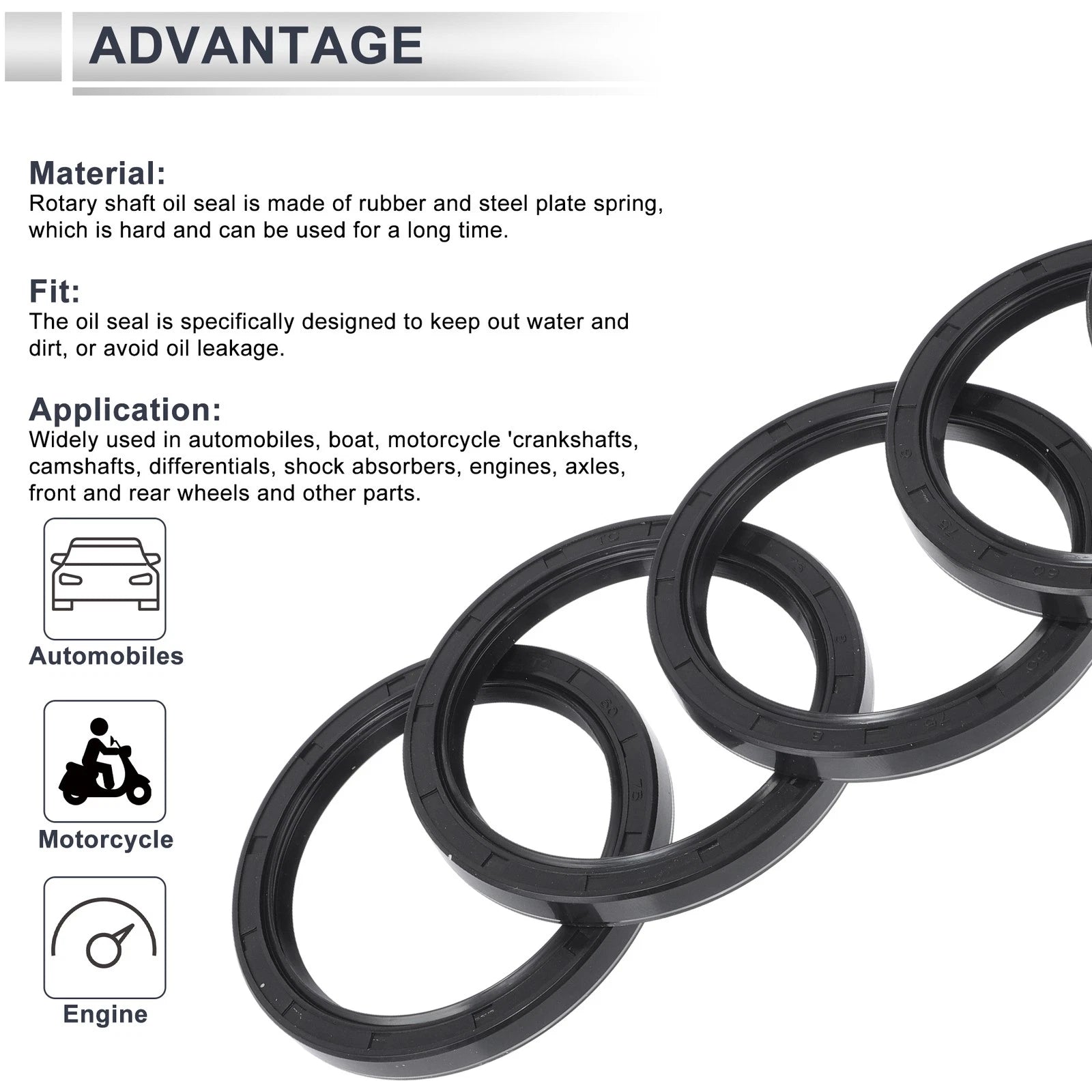 Set of 5 Oil Seal Ring for Rotary Shaft 60x75x8mm NBR Rubber