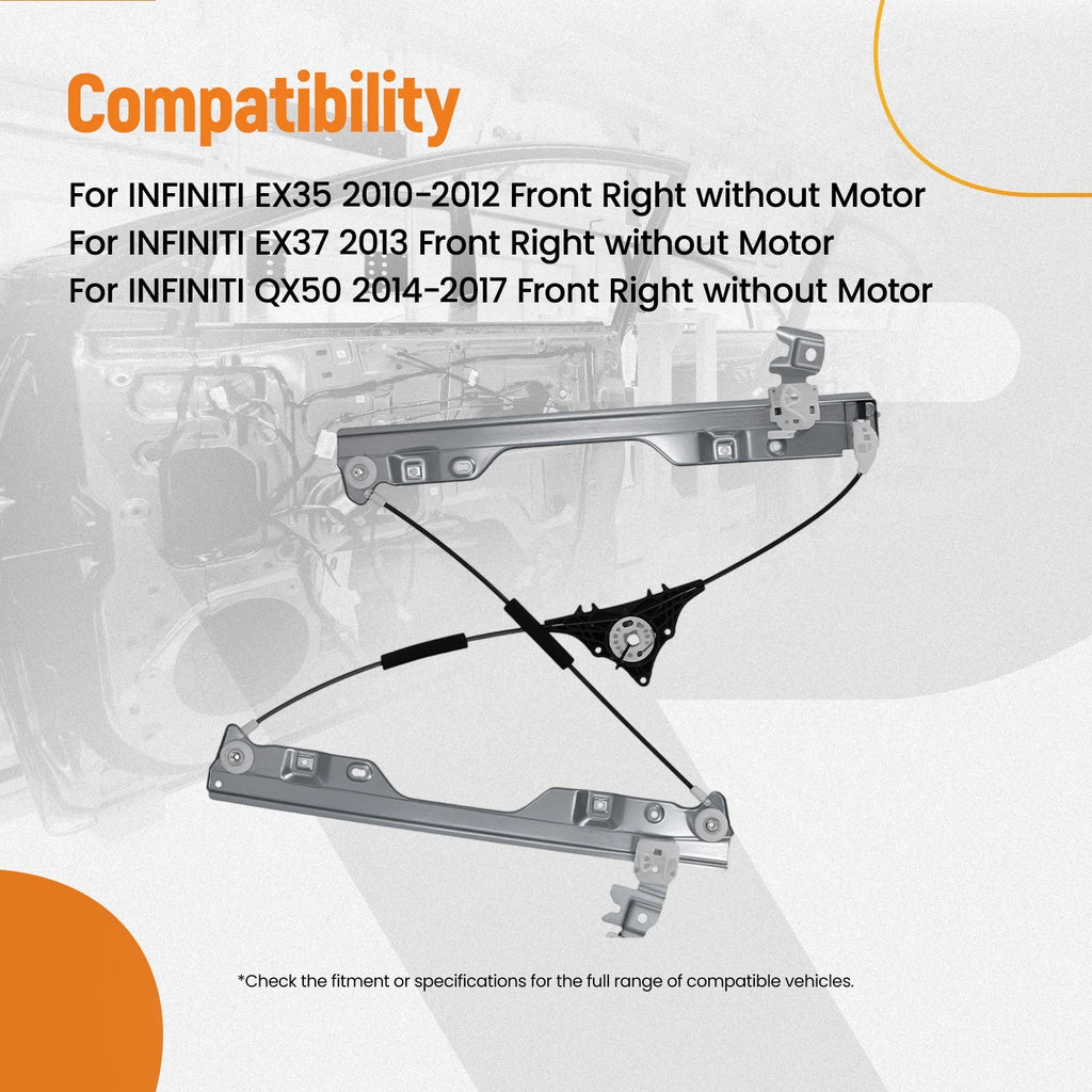 Front Window Regulator Right for Infiniti EX35 (2010–2012), EX37 (2013), QX50 (2014–2017)