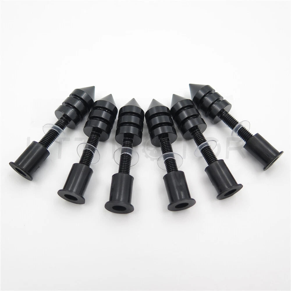 6 pcs Spike Windscreen Bolt Kit for Universal Motorcycles (Aluminum, Black Chrome)