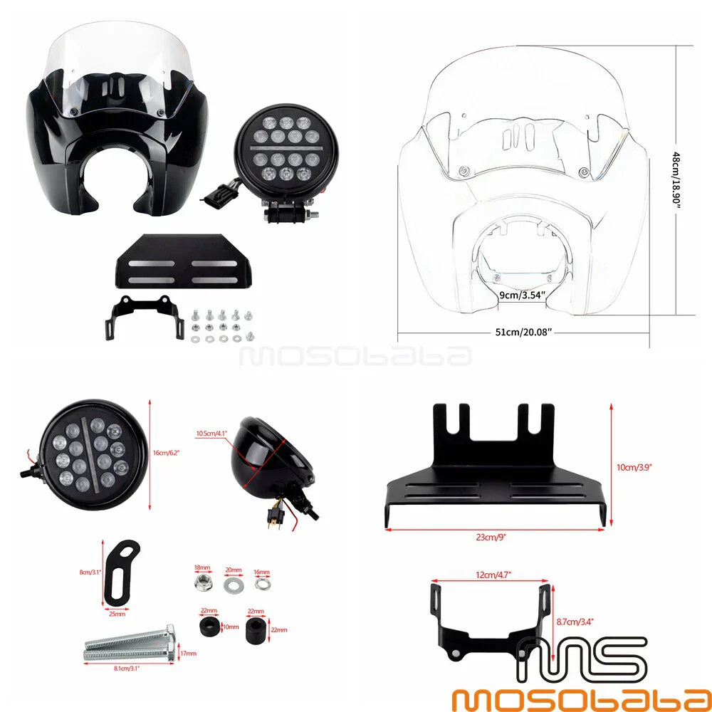 5.75'' LED Headlight & Front Fairing & Windshield for Harley Softail Low Rider