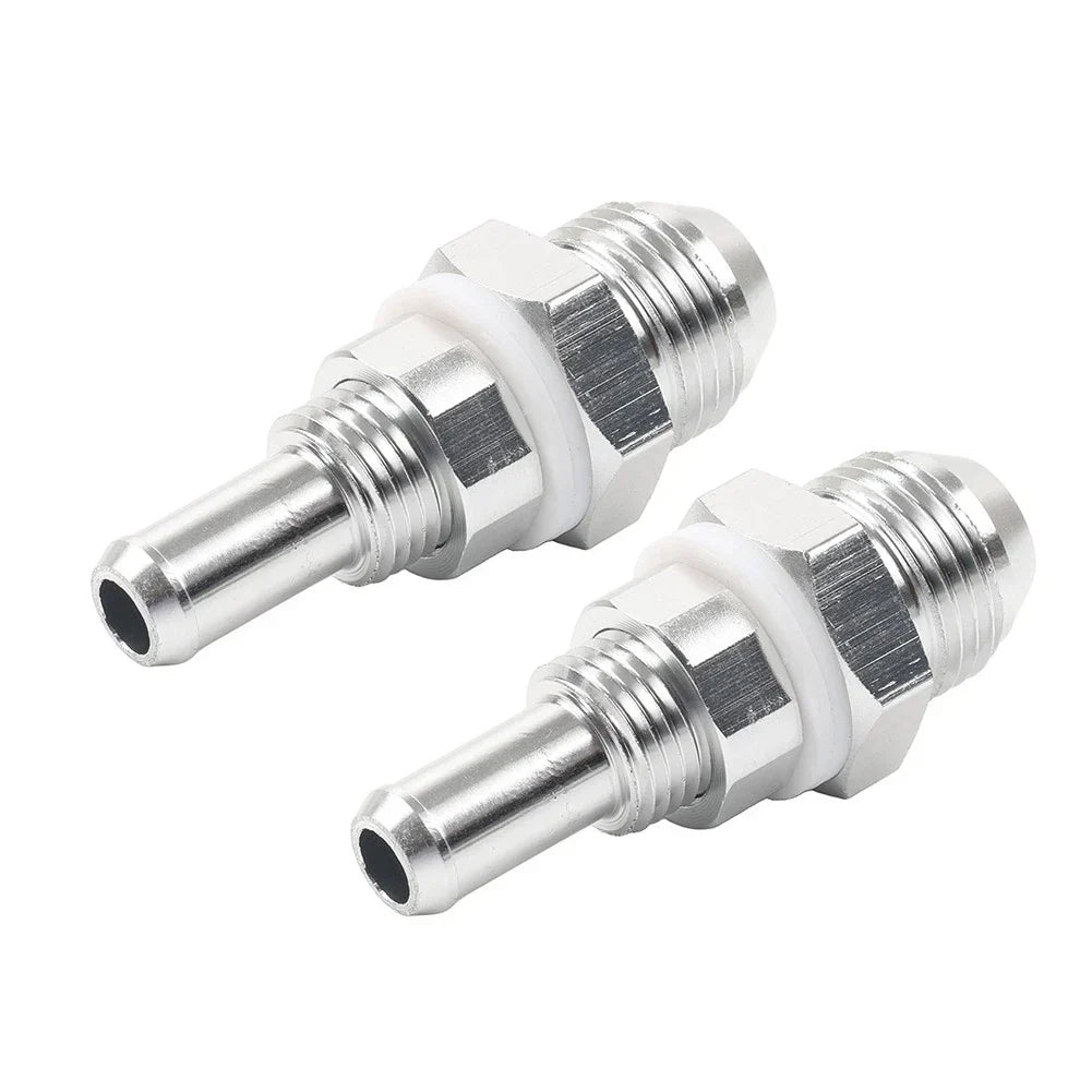 8AN Male Flare Bulkhead to 3/8" Hose Barb Fuel Tank Fittings (Universal) 2 Pcs