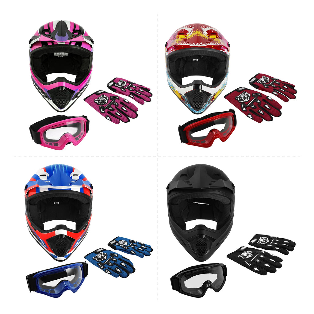 Youth Full-Face ATV Motorcycle Helmet for Kids + Goggles + Gloves