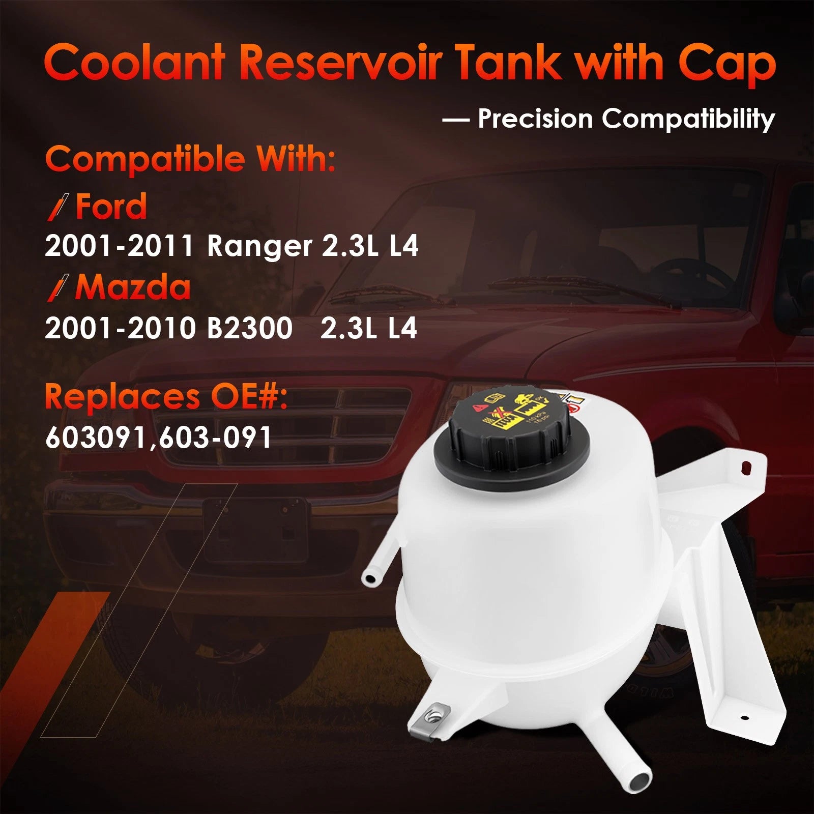 Coolant Reservoir Overflow Tank w/ Cap for Ford Ranger Mazda B2300 (2001–2011)