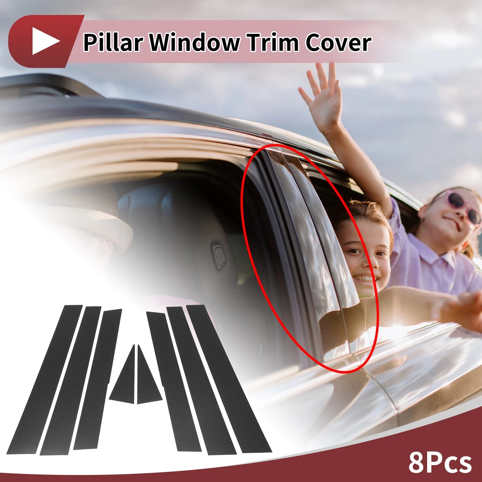 8 Pcs Door Pillar Window Trim for Subaru Forester (2009–2012) Black Carbon Fiber