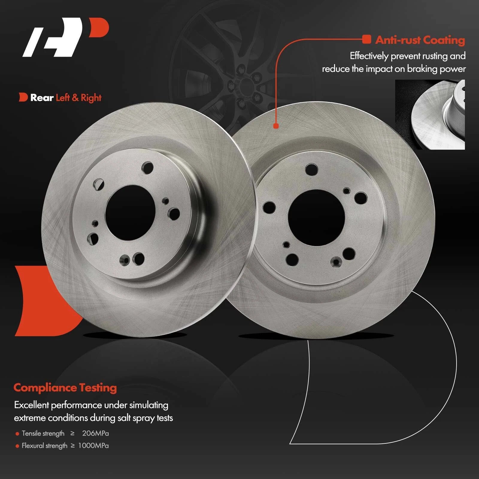 Rear Disc Brake Rotors & Ceramic Pads for Honda Civic (2017–2020)