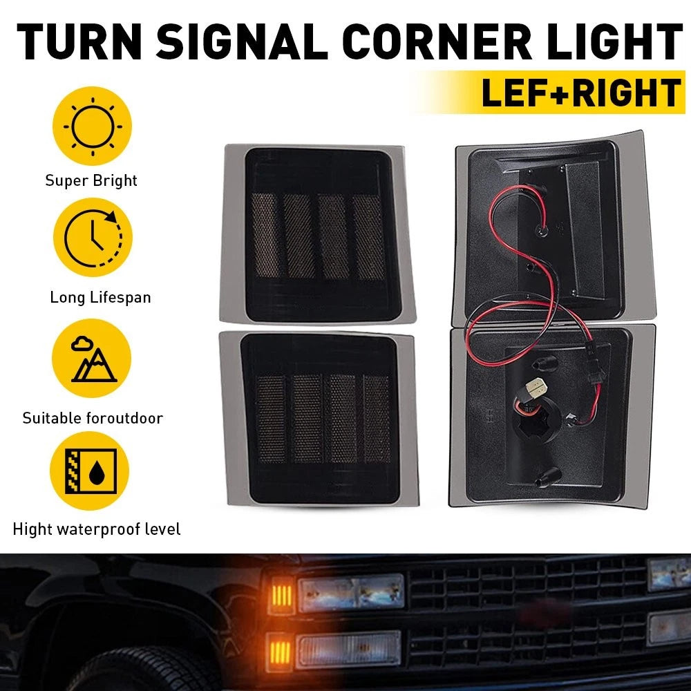 Smoked Dynamic LED Corner Turn Signal Light for GMC Chevy C/K Silverado Suburban