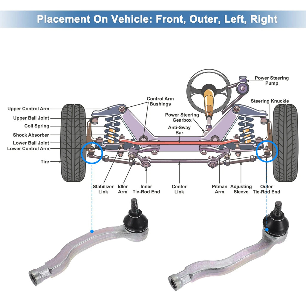 2pcs Front Outer Tie Rod End Links for Honda Civic CR-V (No. ES3332R/ES3331R)