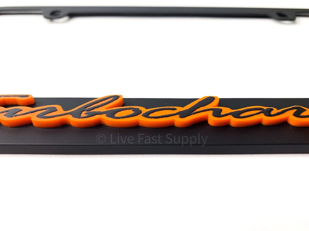 Matte Black License Plate Frame Orange Outline for Daytona Turbocharged (USA)