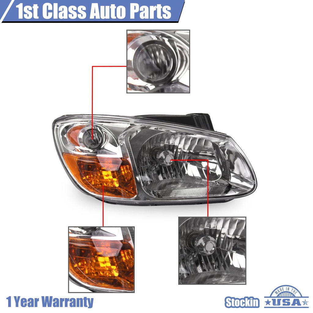 Headlight Assembly for Kia Spectra (2007–2009) Right Clear Lens Halogen