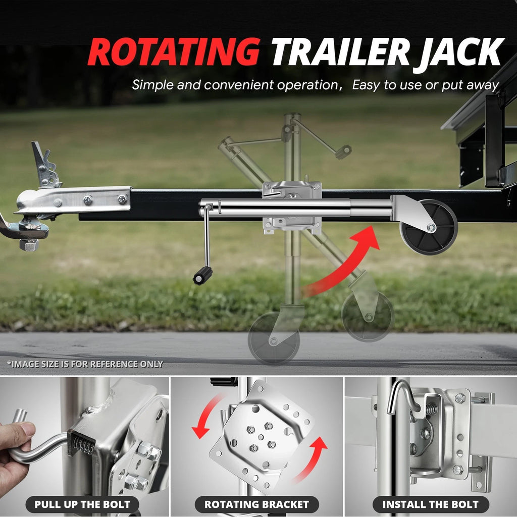 Side Mount Trailer Jack w/Wheel for Universal (12.6in-22.8in)