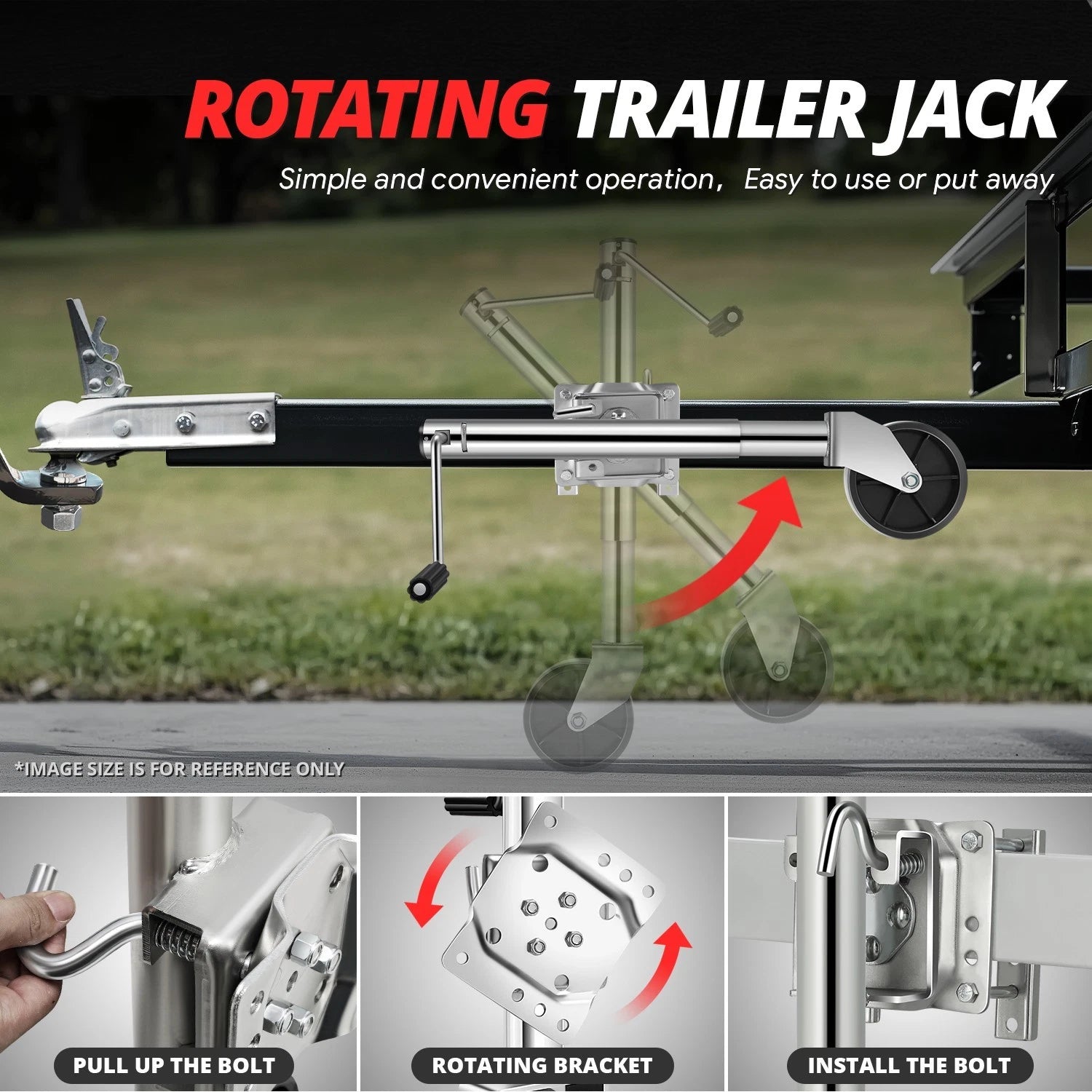 Side Mount Trailer Jack w/Wheel for Universal (12.6in-22.8in)