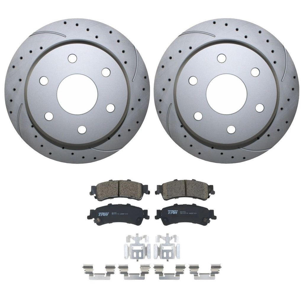 Rear Brake Kit 330mm Drilled Disc Rotors & TRW Pro Ceramic Pads for Chevrolet GMC