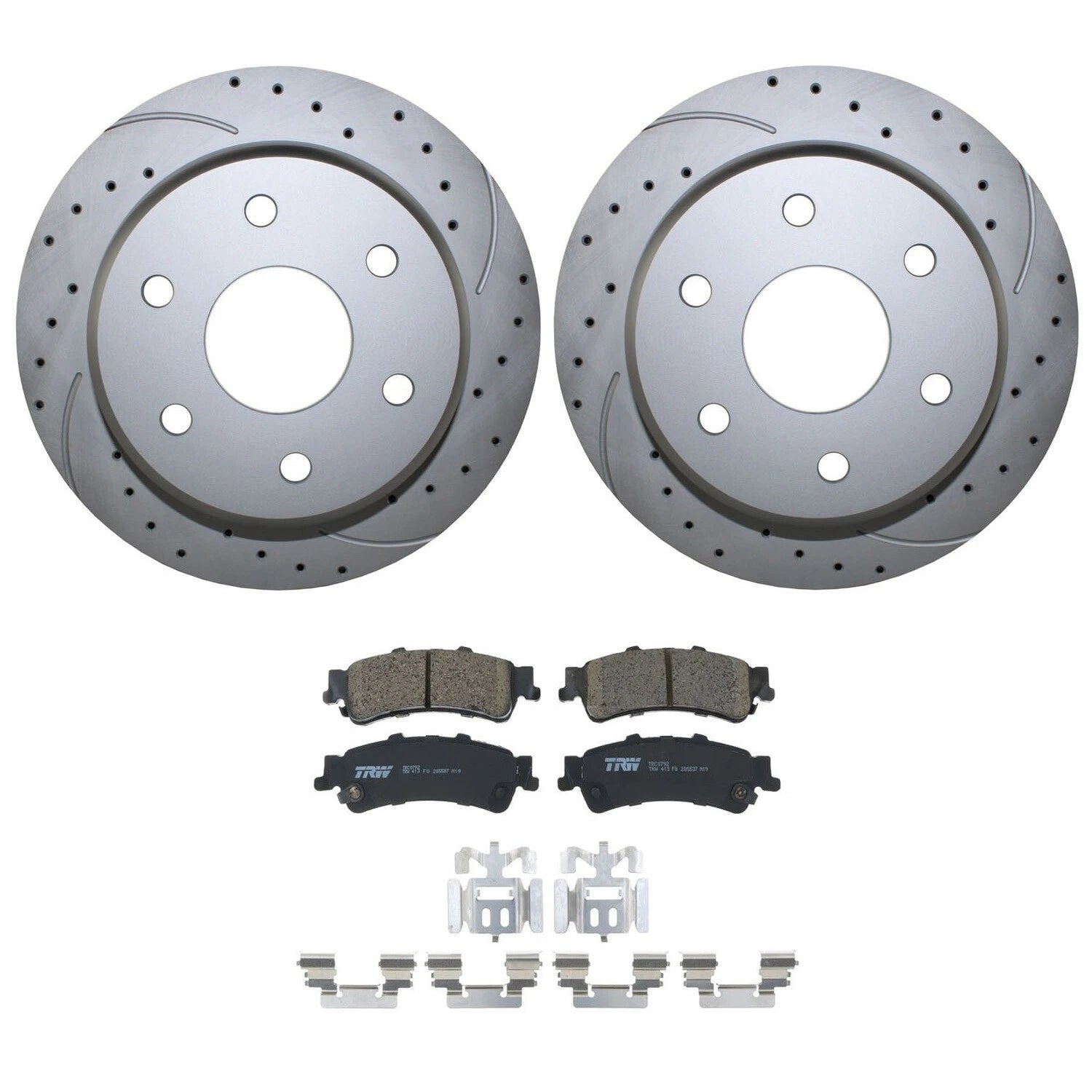 Rear Brake Kit 330mm Drilled Disc Rotors & TRW Pro Ceramic Pads for Chevrolet GMC