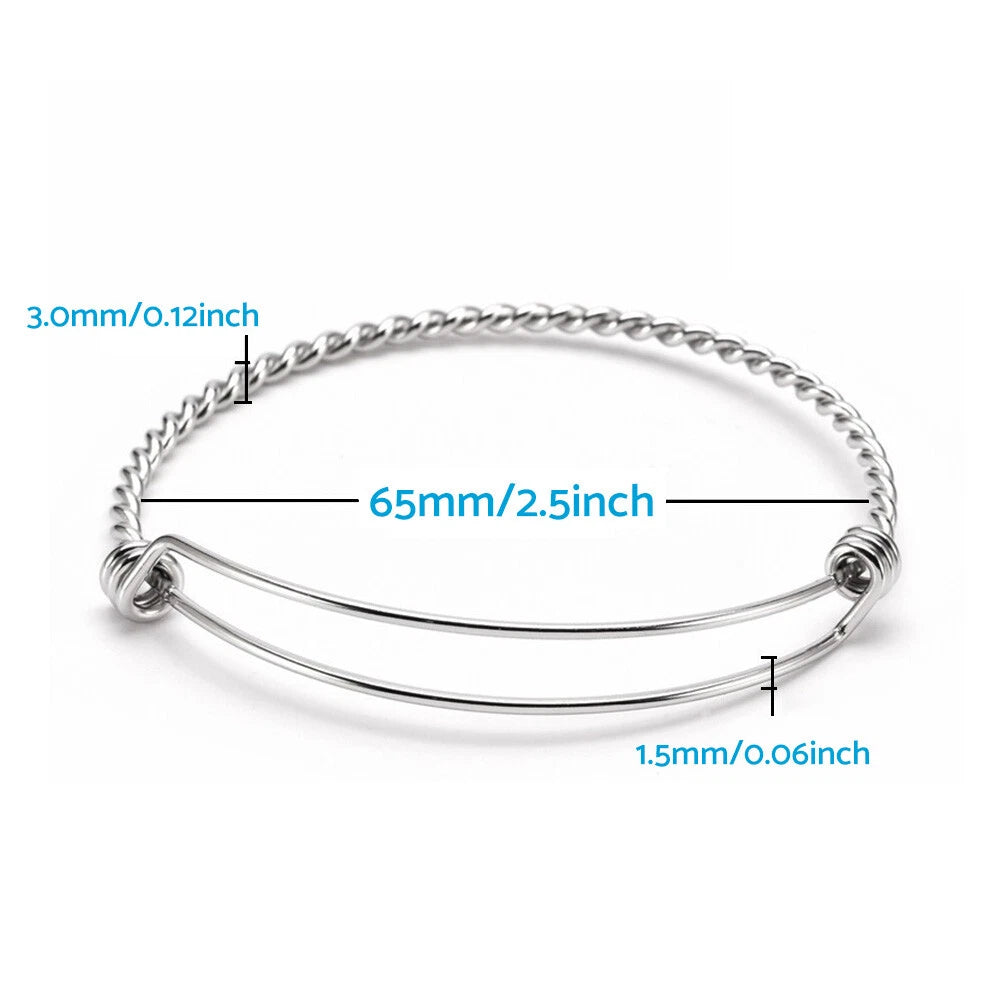 10PCS Stainless Steel Adjustable Bangle Bracelet 2.5" Expandable