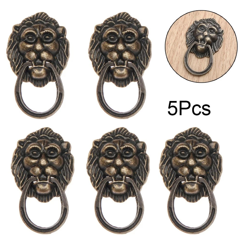 Set of 5 Antique Bronze Lion Head Door Pull Handles 28x48mm