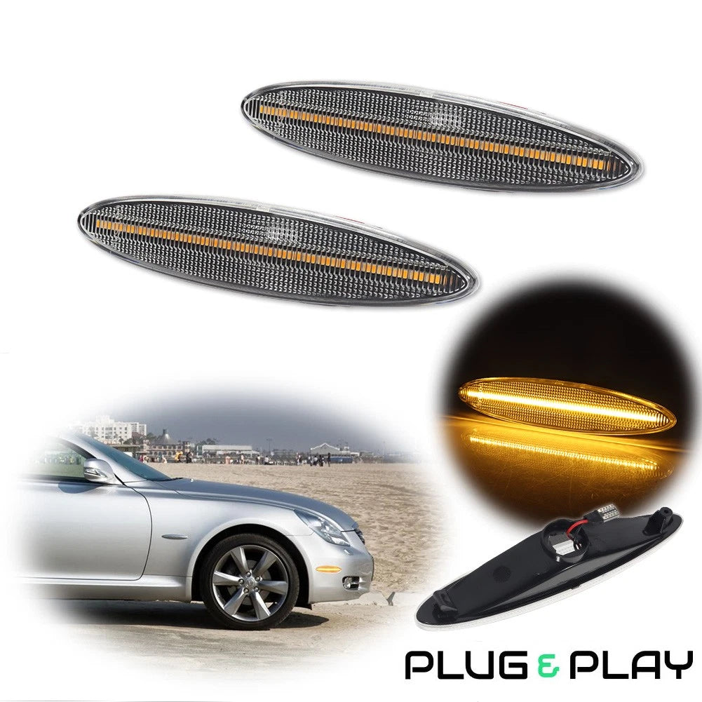 2X Clear Lens Amber LED Front Side Marker Lights for Lexus SC430 (2002–2010)