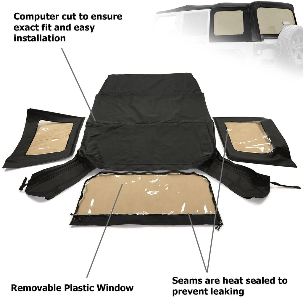 Replacement Soft Top with Tinted Windows for Jeep Wrangler JK (2010–2018)