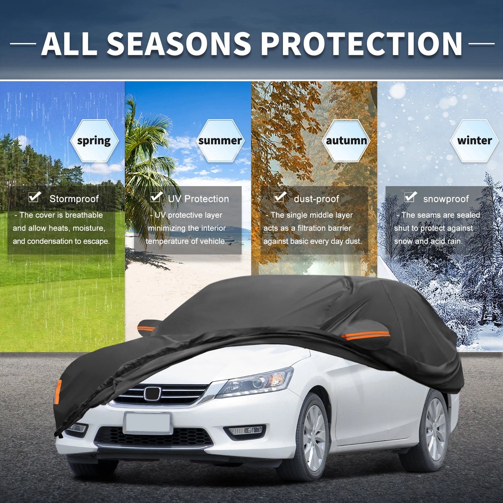 Waterproof Car Cover with Driver Door Zipper for Honda Accord 