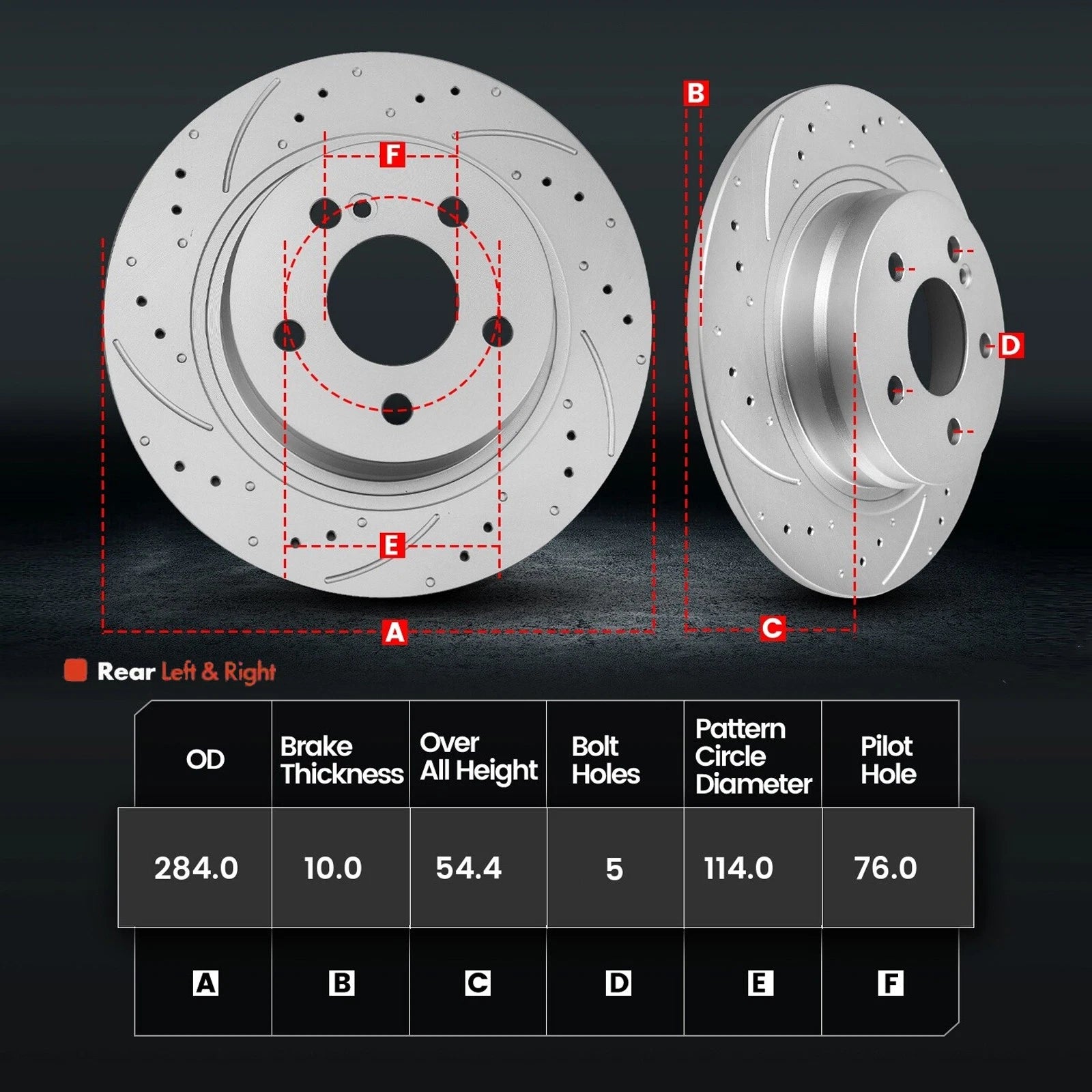 Rear Disc Rotors & Ceramic Brake Pads for Hyundai Sonata (2012–2017) & Kia Optima (2012–2017)