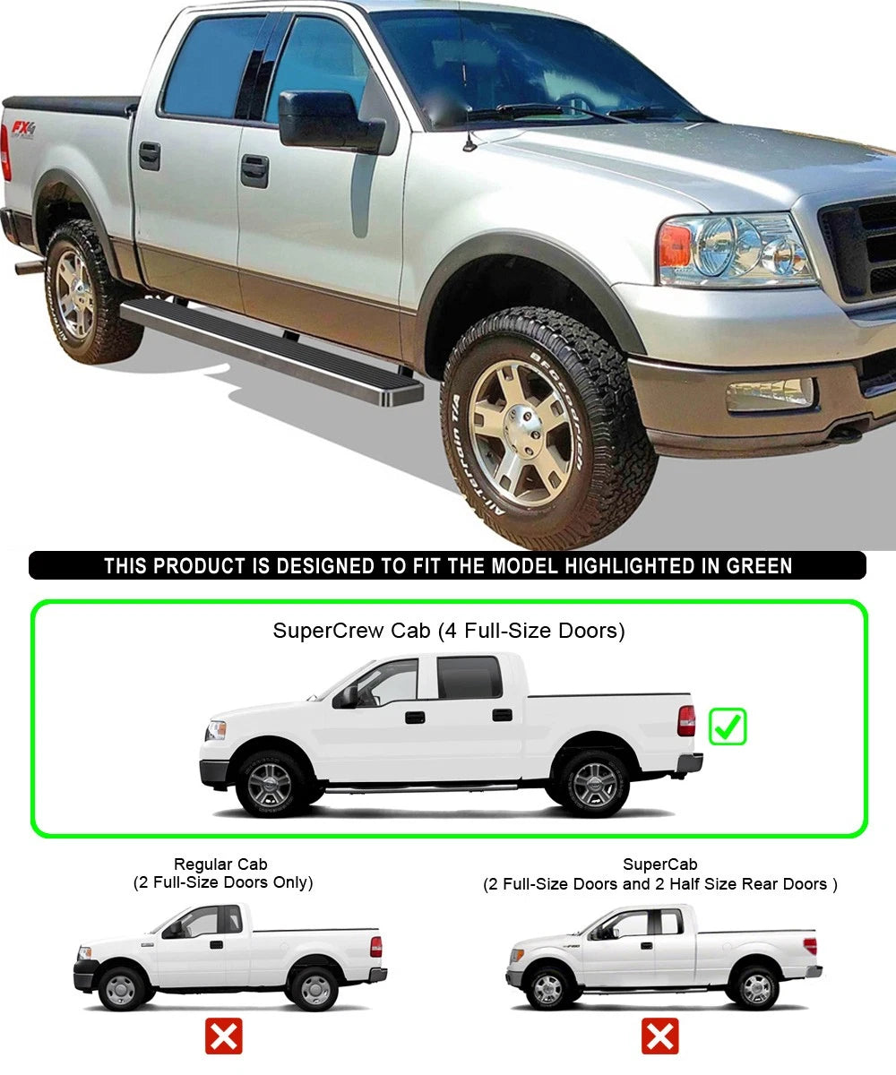 6-Inch Running Boards for Ford F150 SuperCrew Cab (2004-2008)