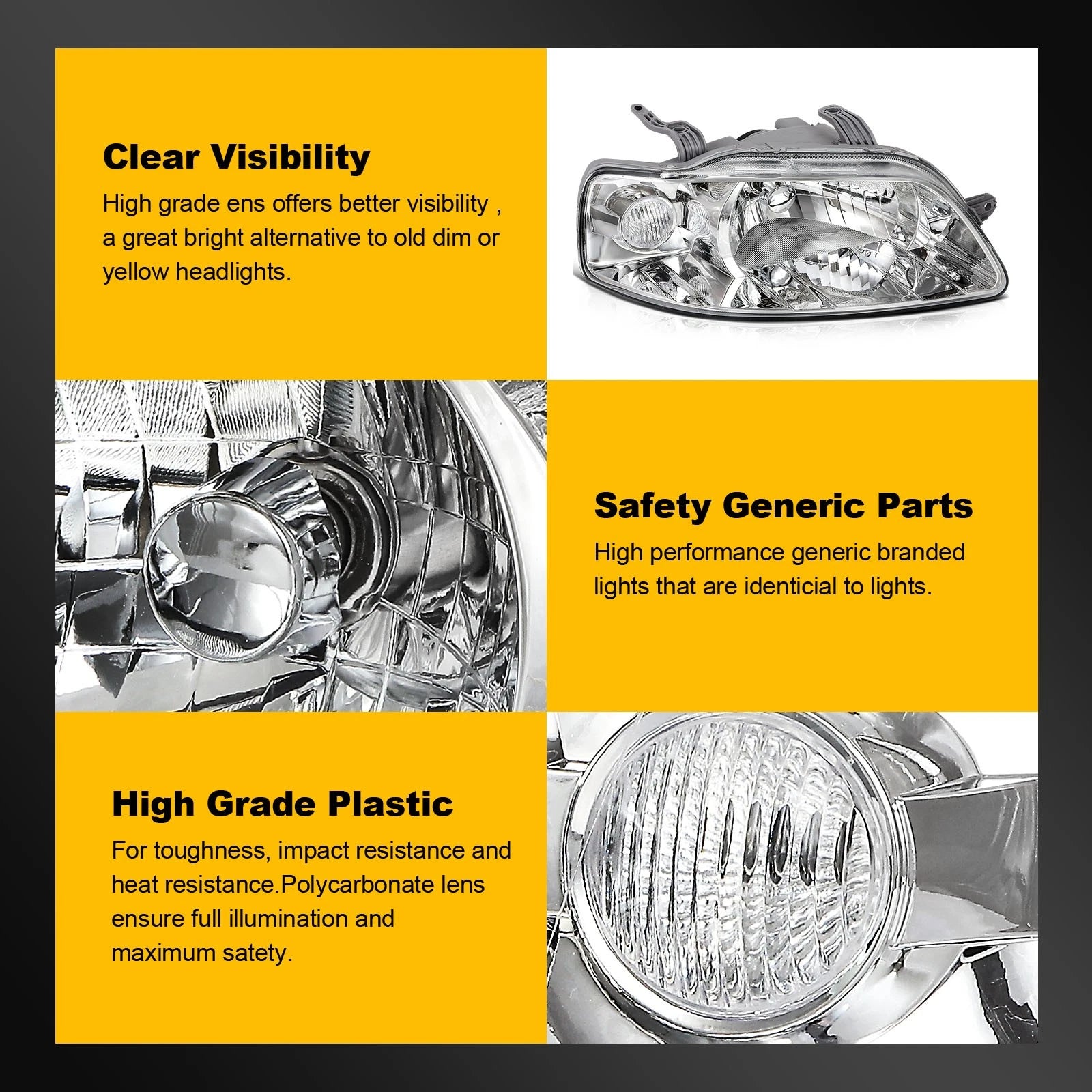 2X Headlight Assembly for Chevy Aveo (2004–2007)