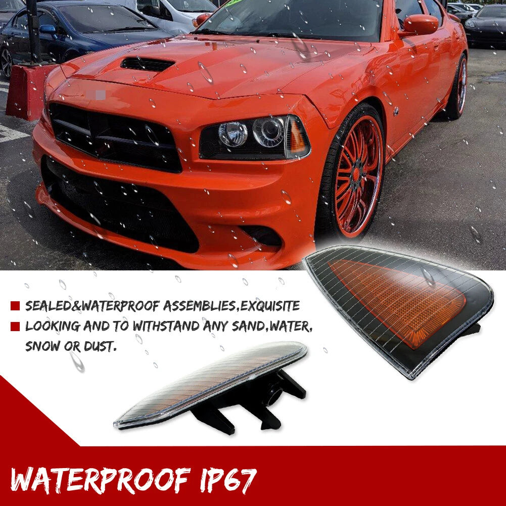 2Pcs Amber Lens Front Side Marker Lights for Dodge Charger (2006–2010)