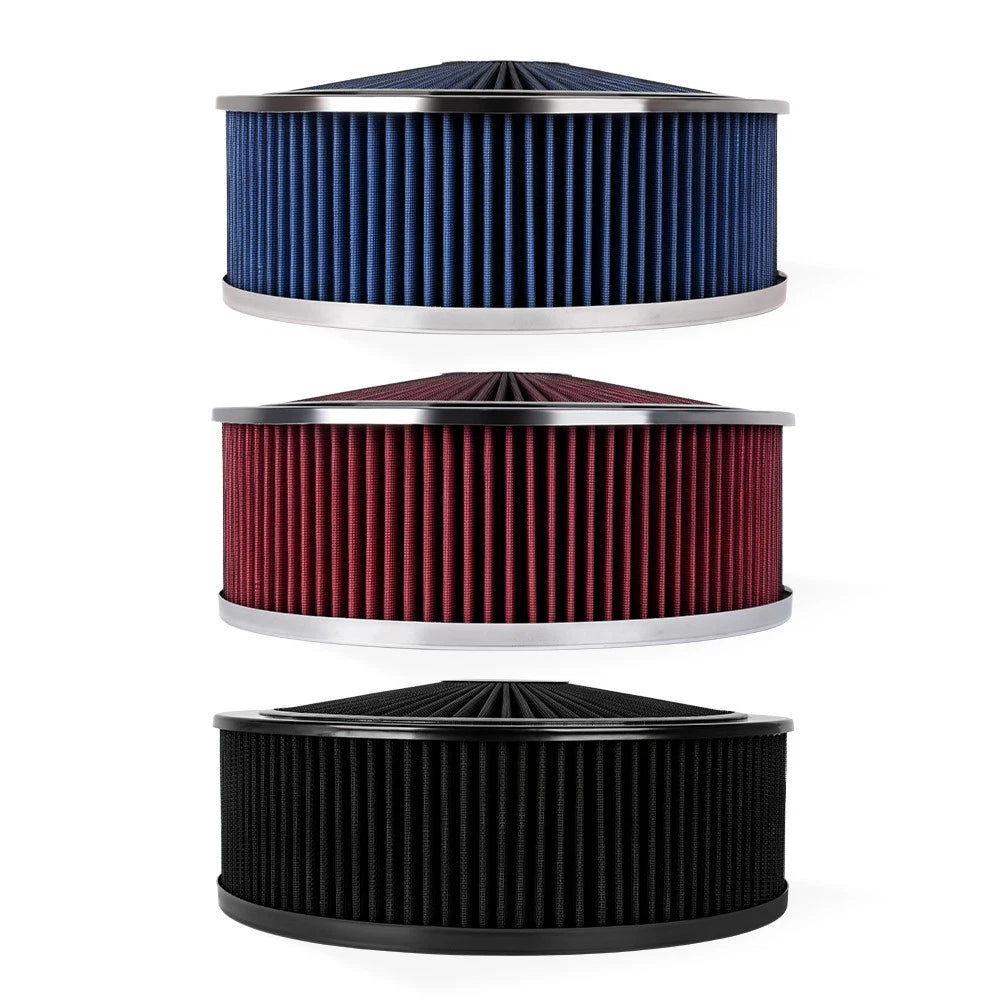 14" Round Deep Dish Air Cleaner Kit for Universal Fit (Chrome, Washable Filter)