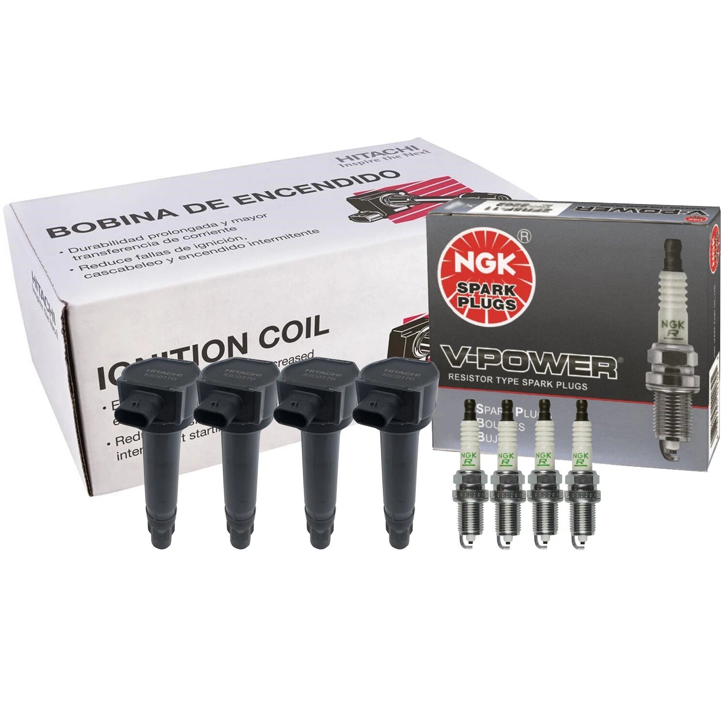 Set of 4 Ignition Coils & 4 V-Power Spark Plugs for Chrysler Dodge Jeep