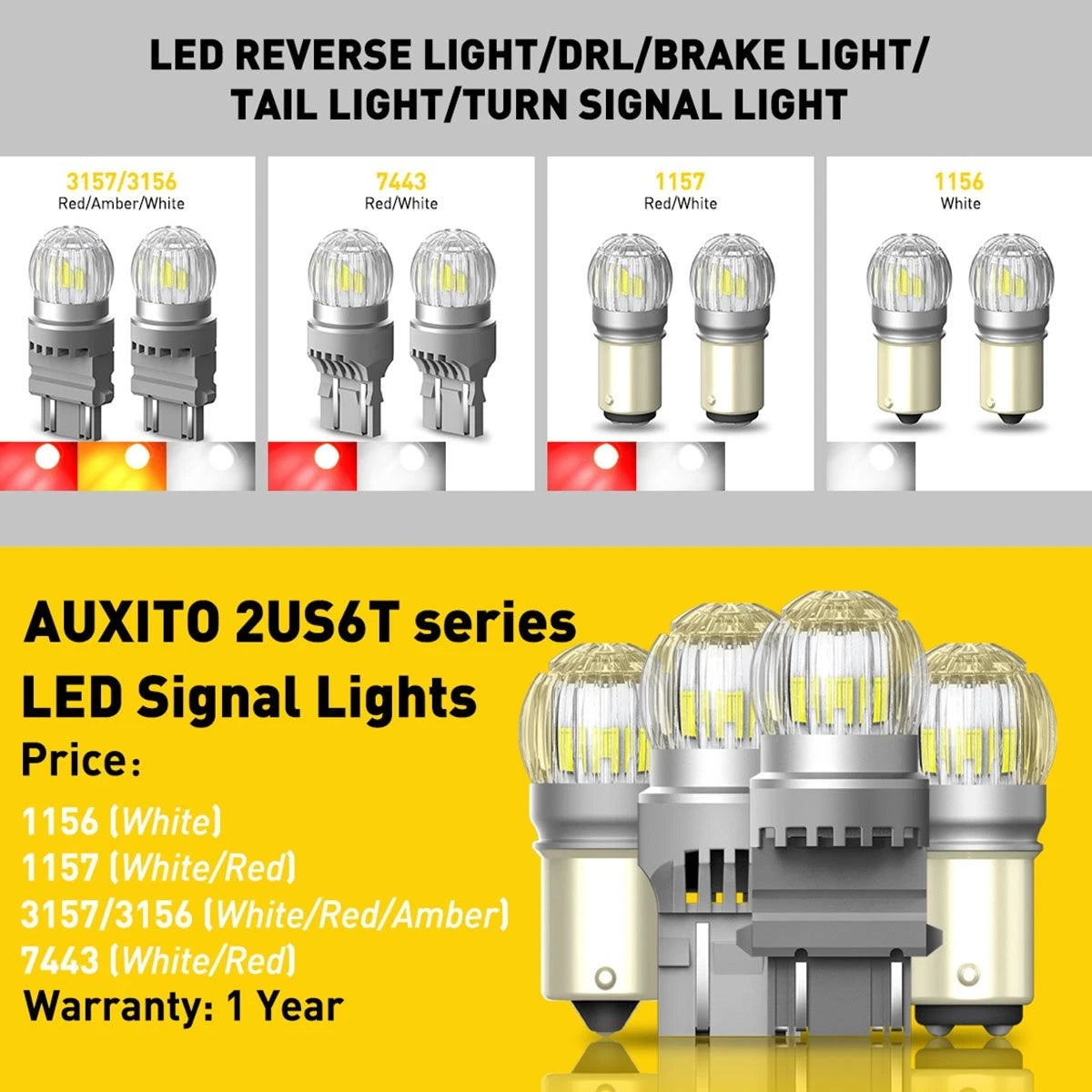 2X LED 1156 P21W 7506 Reverse Backup Light Bulb 6000K for AUXITO